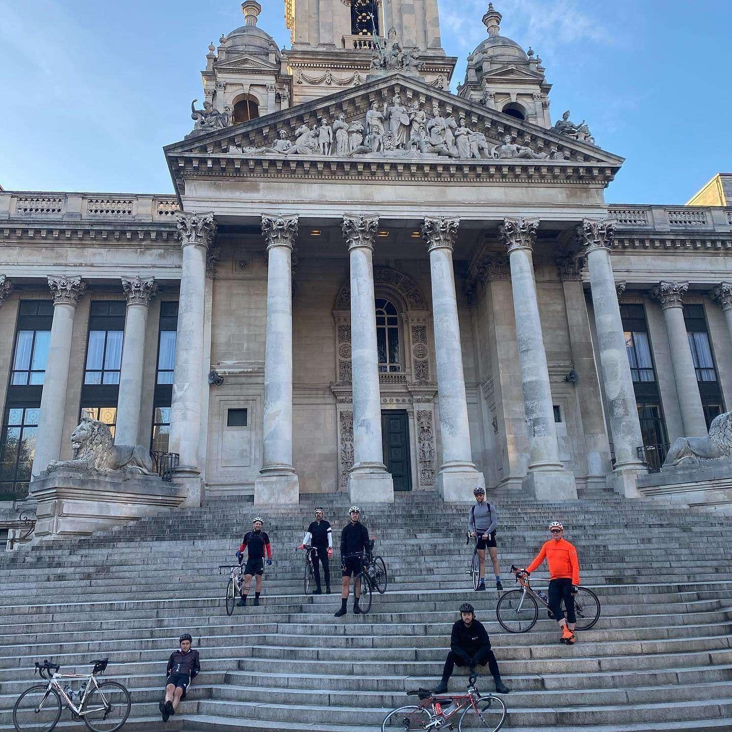 The riders in front of Portsmouth Guildhall.