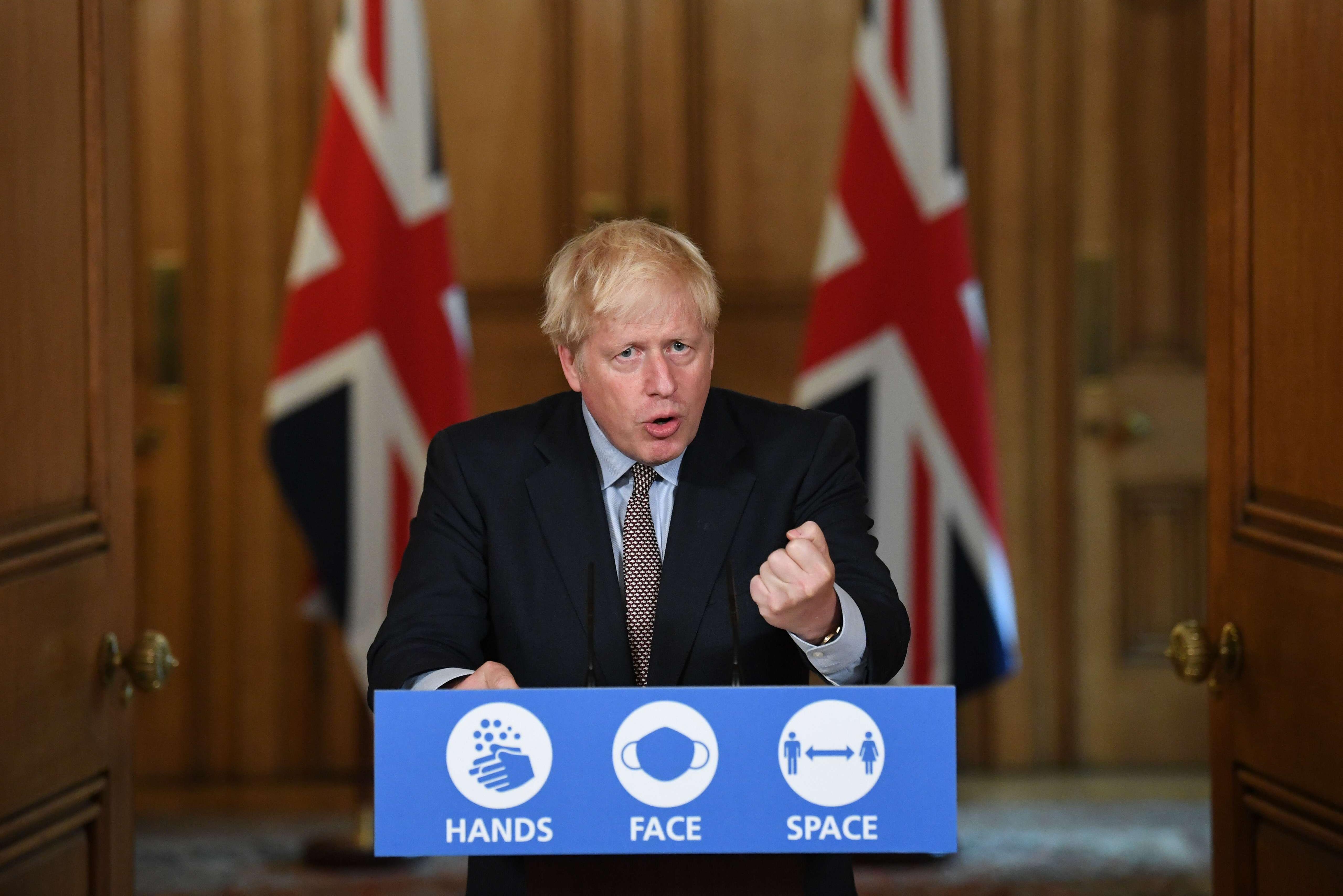 Prime Minister Boris Johnson at a virtual press conference at Downing Street, London, Sept. 9.