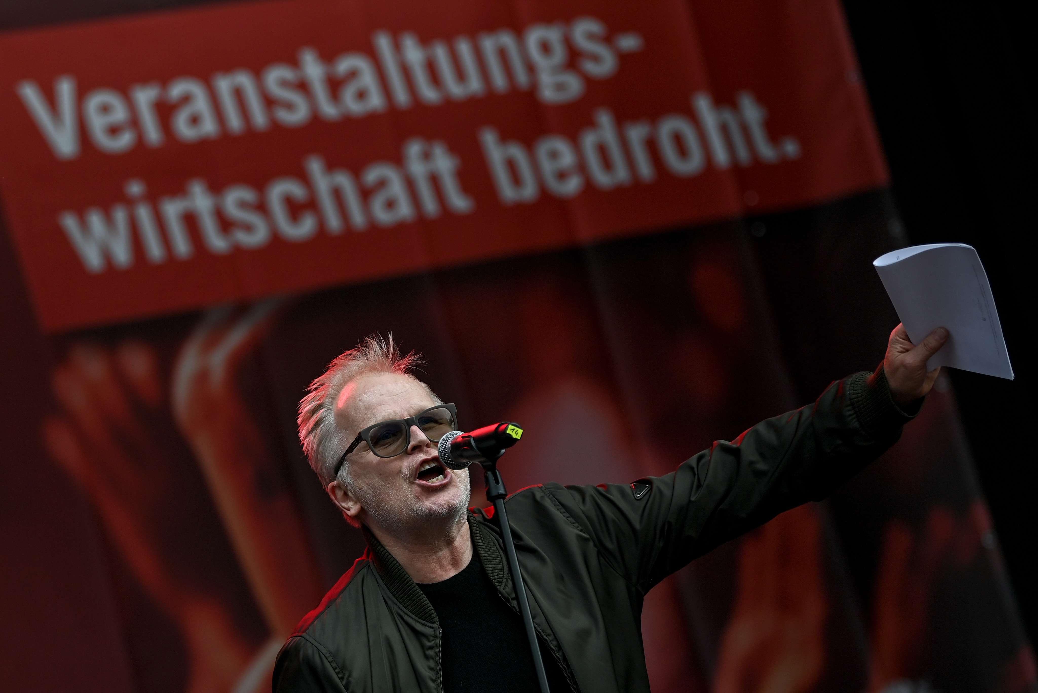 German superstar Herbert Grönemeyer speaks at the demonstration 