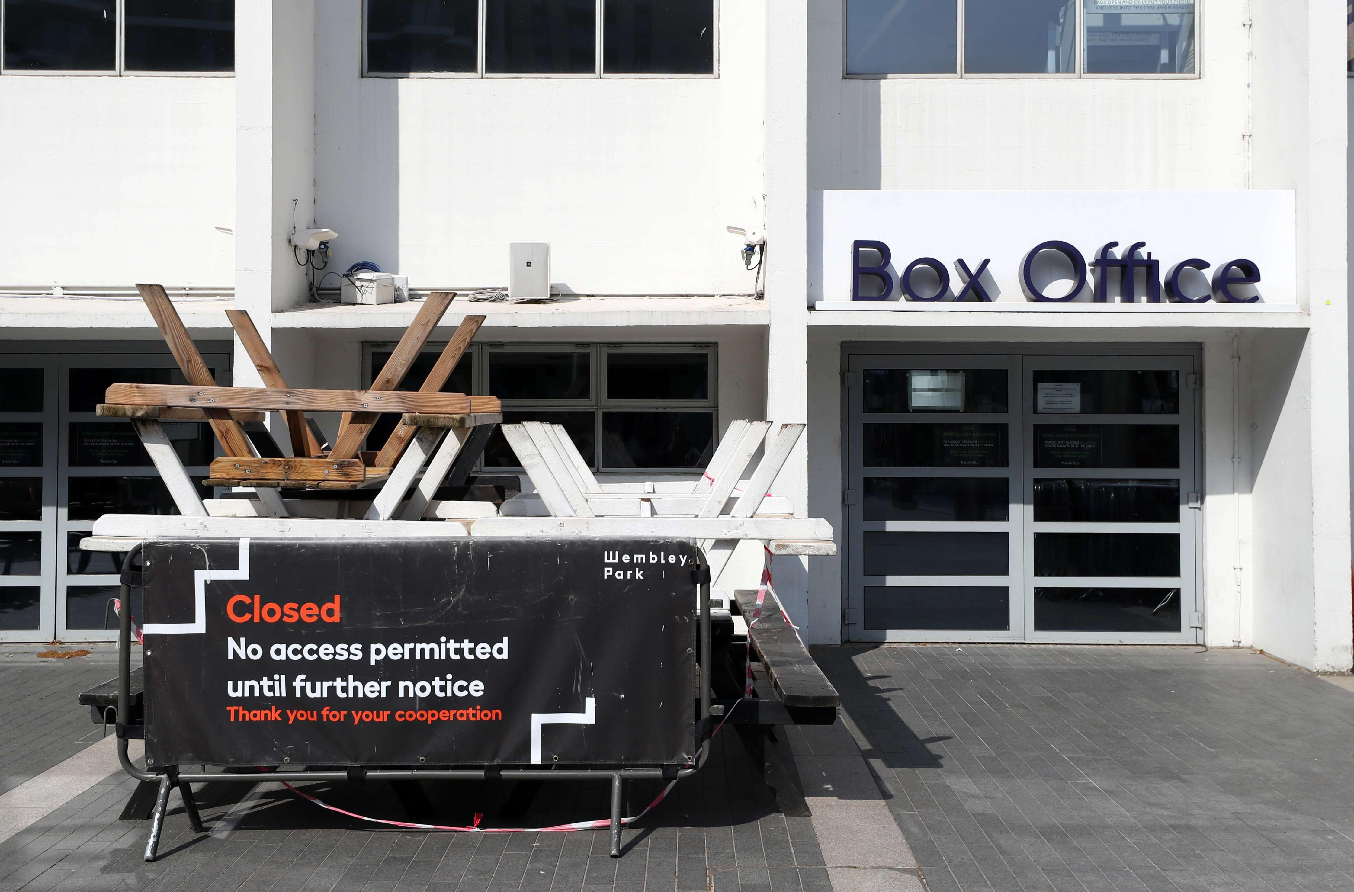 General view of the closed box office of the SSE Arena at Wembley Park on May 07, 2020 in London, England. 