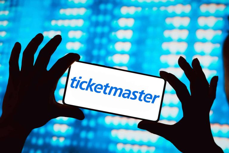 In this photo illustration, the Ticketmaster logo is