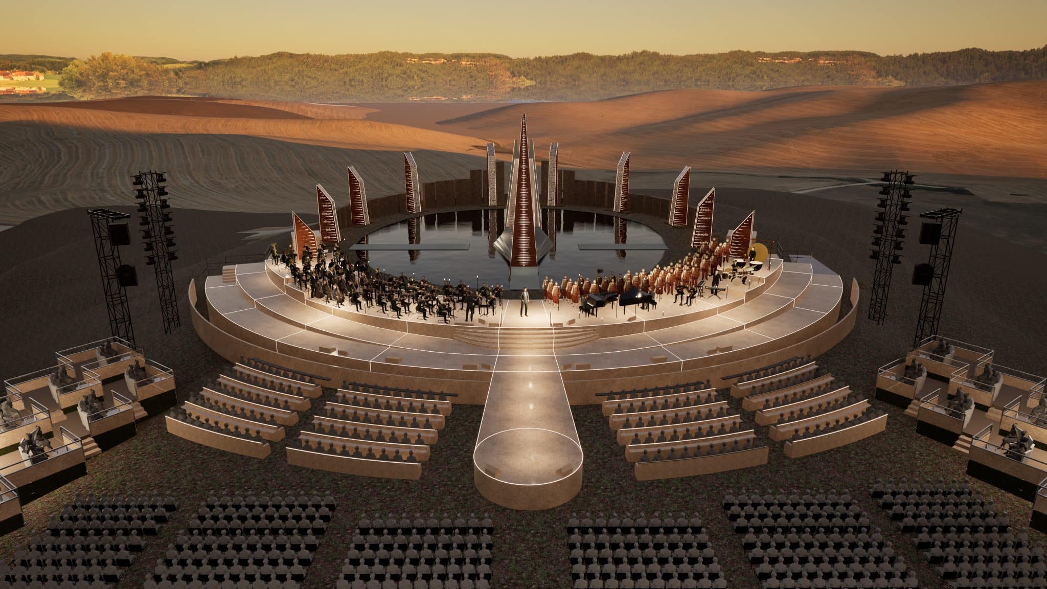 Copyright Stufish 1325 bocelli High up shot dusk