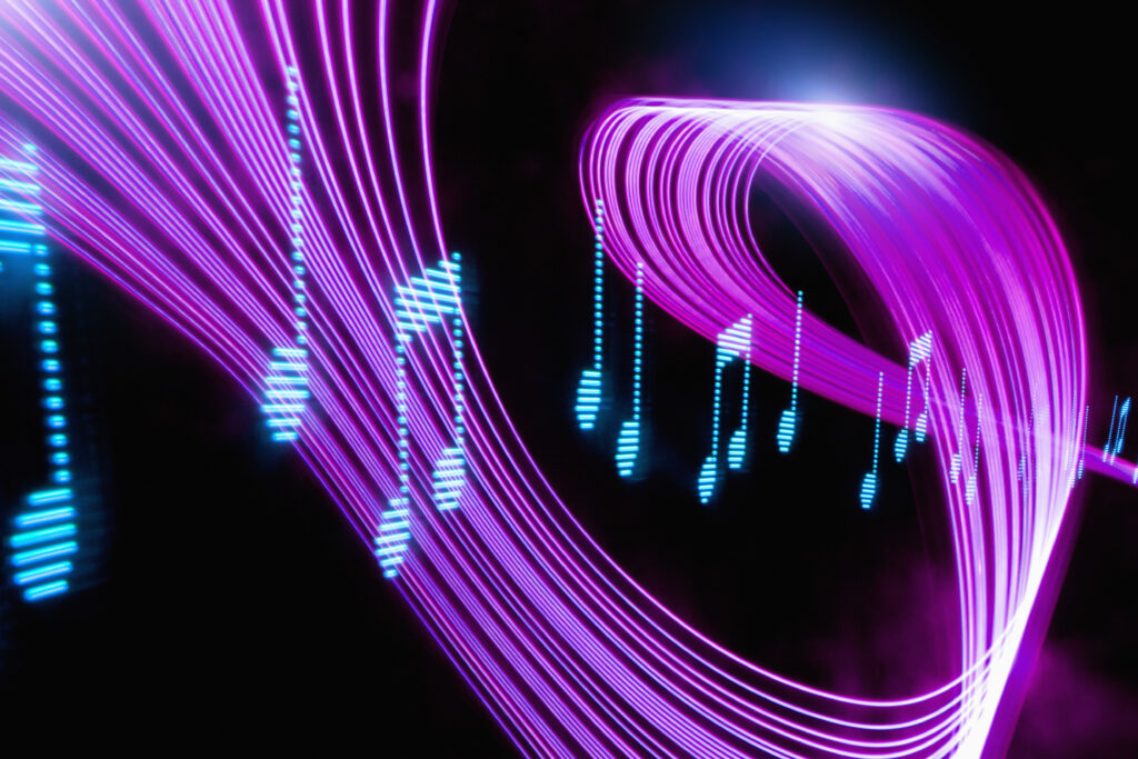Musical notes with psychedelic lights