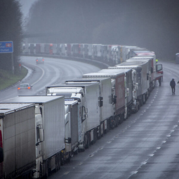 Freight Trucks Stopped In Operation Stack On M20 Motorway