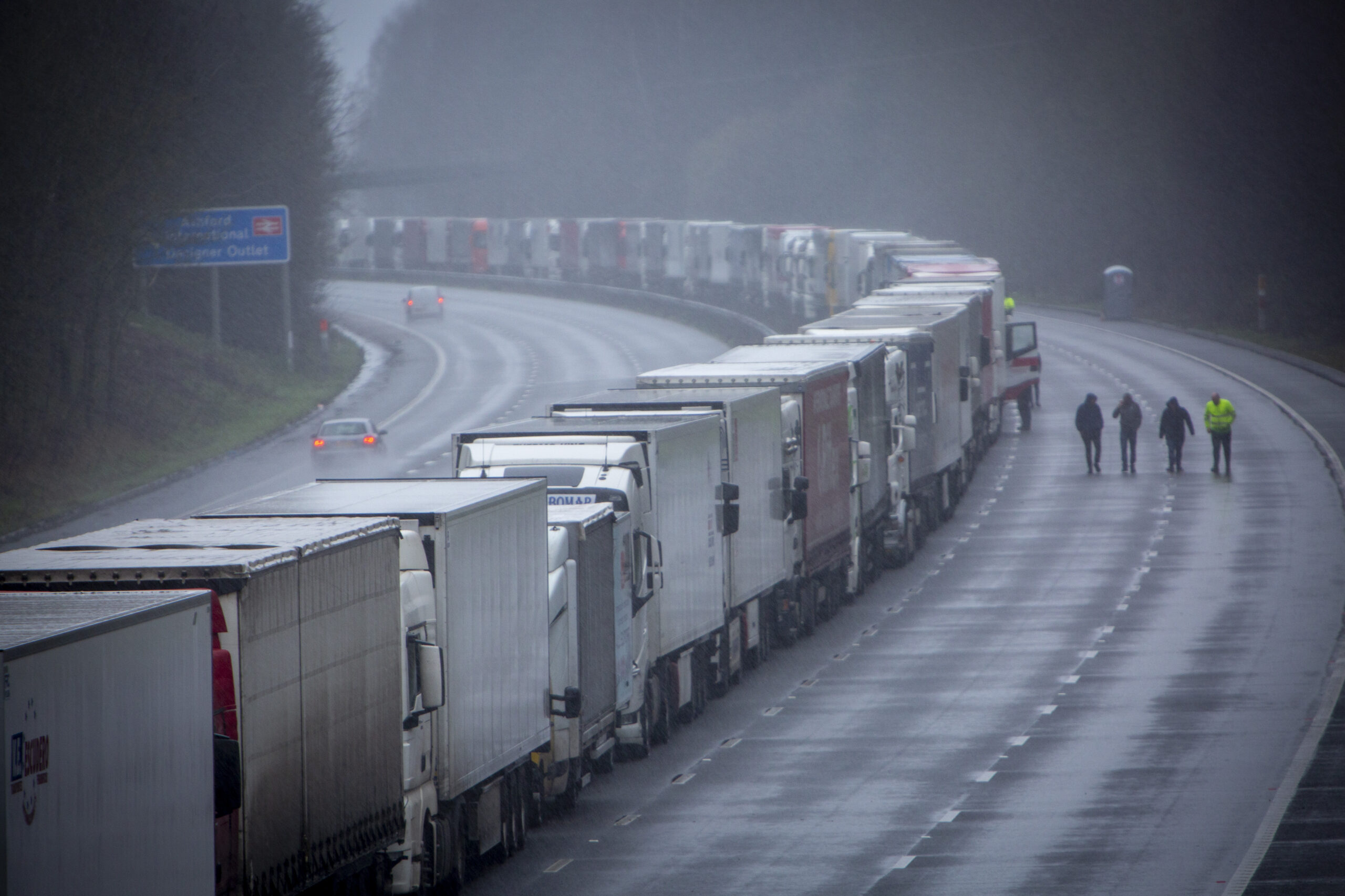 Freight Trucks Stopped In Operation Stack On M20 Motorway