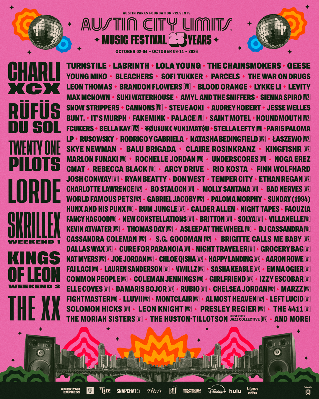 Charli XCX, RÜFÜS DU SOL, Twenty One Pilots, Lorde to Headline ACL 2026