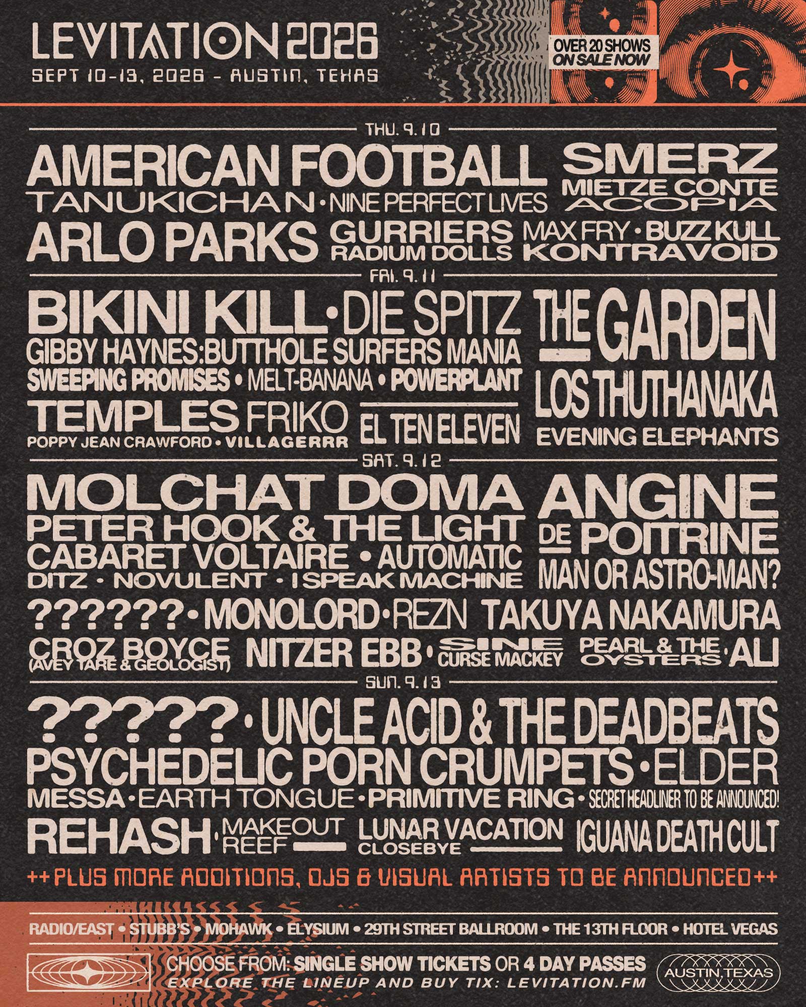 American Football, Bikini Kill, Molchat Doma, and Angine de Poitrine Lead Levitation 2026 Lineup
