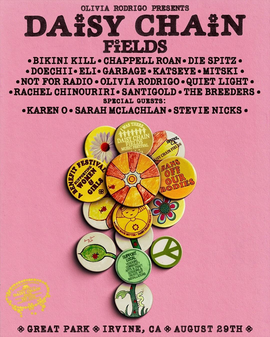 Olivia Rodrigo Launches All-Female Daisy Chain Fields Festival with Chappell Roan, Garbage, Bikini Kill
