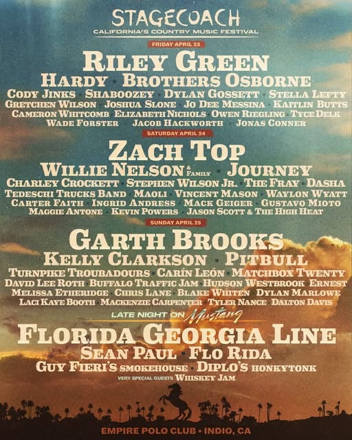 Stagecoach 2027 Features Headliners Riley Green, Zach Top, Garth Brooks in Indio