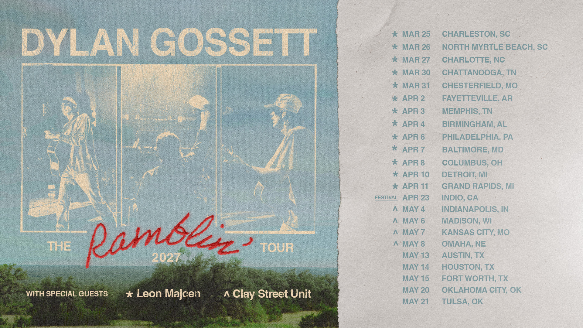 Dylan Gossett Announces Spring 2027 US Dates for ‘The Ramblin’ Tour’