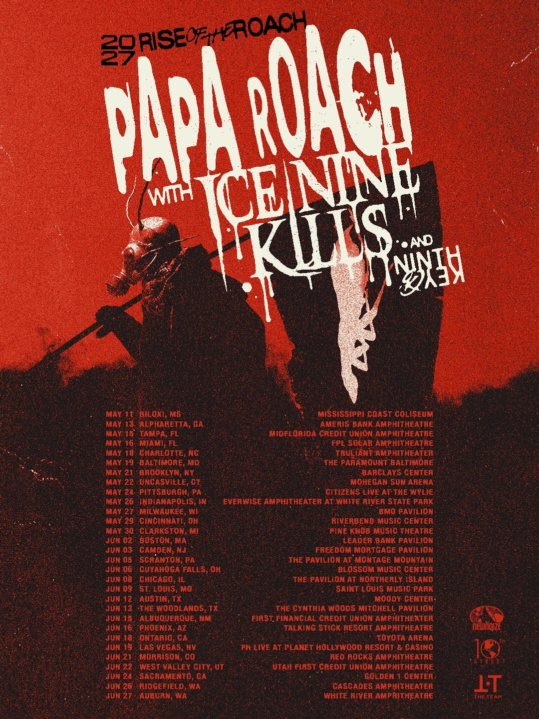 Image published by Pollstar with the story “Papa Roach Adds 2027 ‘Rise Of The Roach’ US Tour, Joined by Ice Nine Kills, Ninth Key”