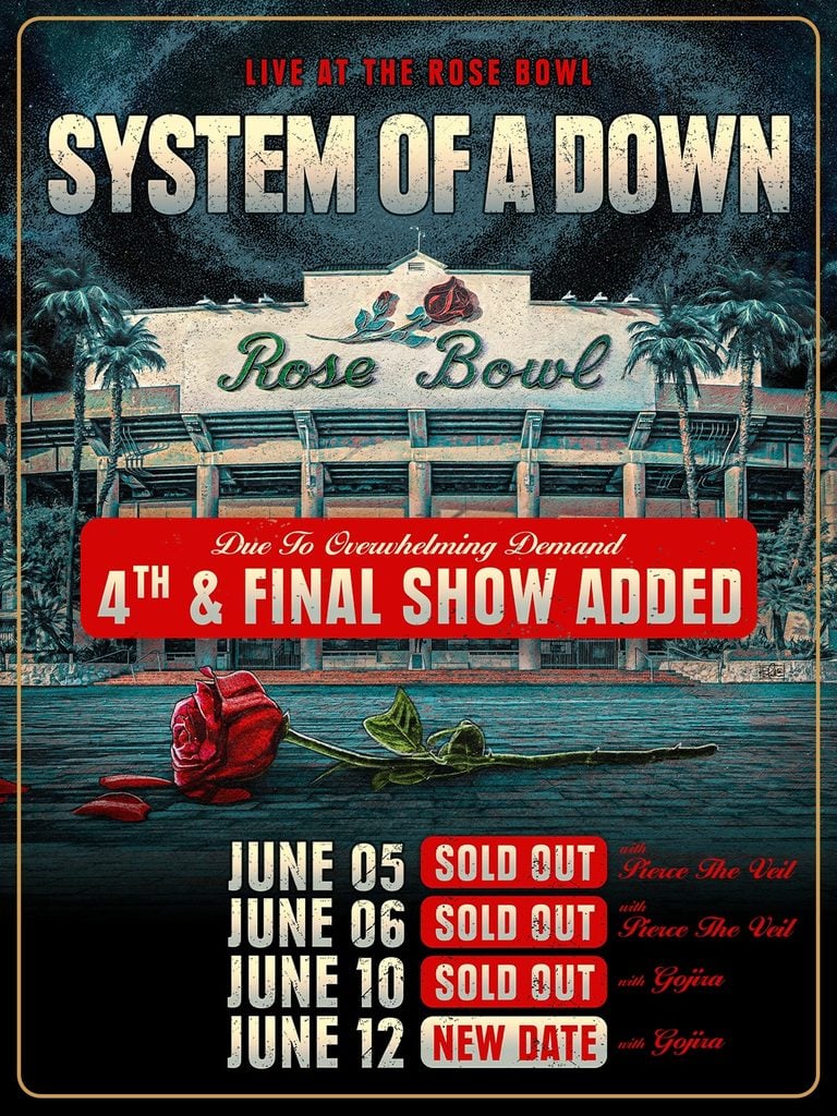 System Of A Down Adds 4th Night At Rose Bowl Stadium Due To Overwhelming Demand